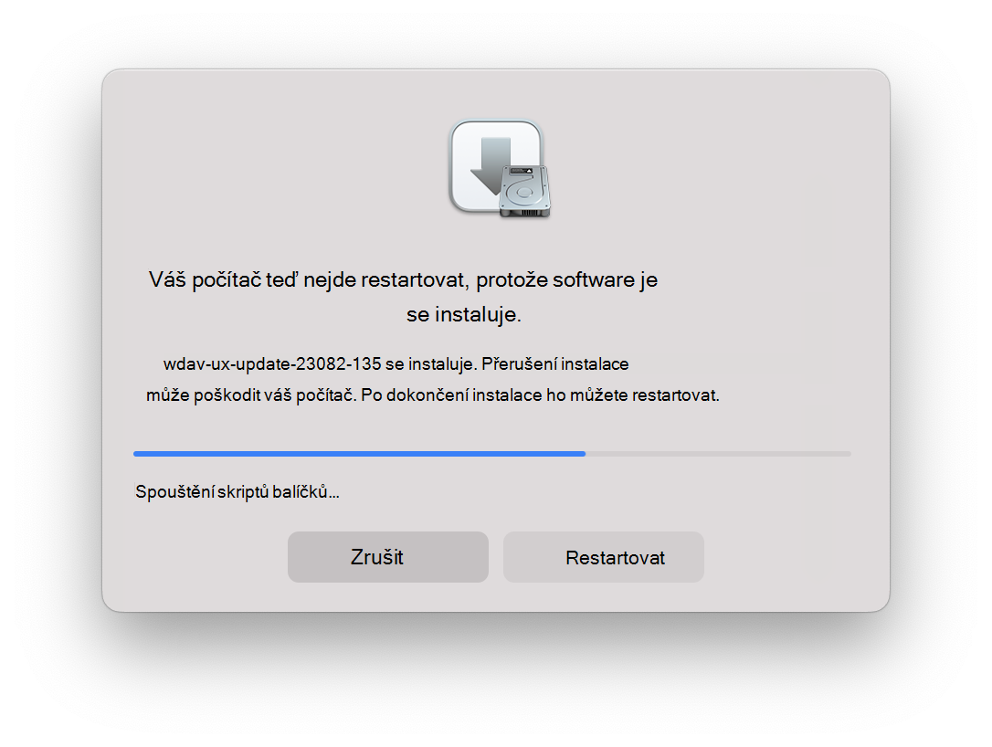Snímek obrazovky s macOS, který nejde restartovat