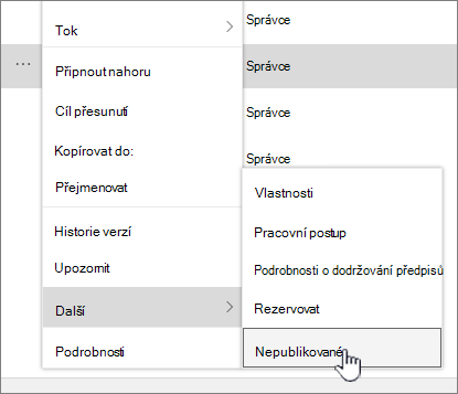 Klikněte na Zrušit publikování.