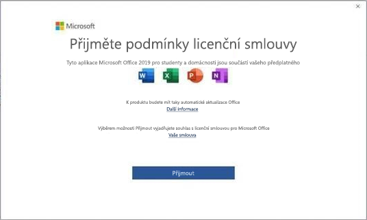 Licenční smlouva aplikace Microsoft Office 2019 s koncovým uživatelem.
