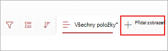 Snímek obrazovky s příkazem Přidat zobrazení na panelu příkazů