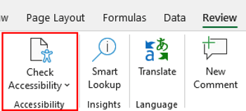 Tlačítko rozdělení Kontrola přístupnosti v Excelu pro Windows.