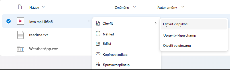 Otevření souboru v desktopovém souboru pomocí příkazu Otevřít v aplikaci