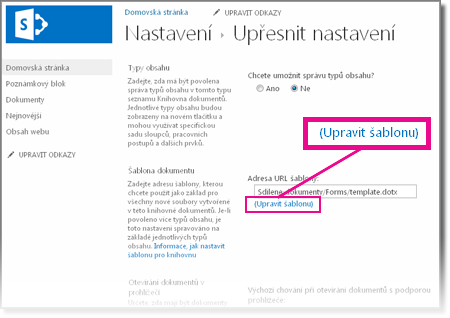 Úprava šablony