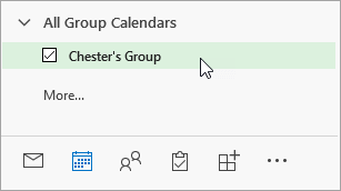 Snímek obrazovky všech kalendářů skupin v navigačním podokně