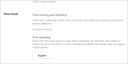 Export sestavy časových hodin ve směnách Microsoft Teams