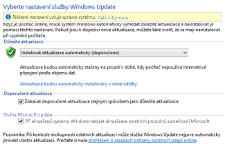 Nastavení služby Windows Update v ovládacích panelech Windows 8