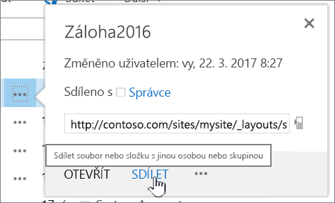 Kliknutí na možnost Sdílet u souboru