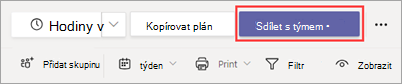 Tlačítko Sdílet s týmem ve Směnách