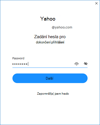 Obrazovka nastavení Yahoo Outlooku dvě - zadejte heslo
