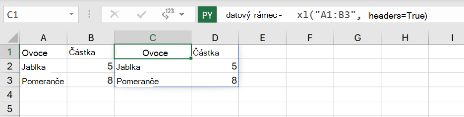 Python v datovém rámci Excelu vrácený jako excelové hodnoty.