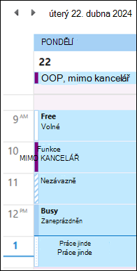 Funkce Mimo kancelář v barvě kalendáře aplikace Outlook před aktualizací