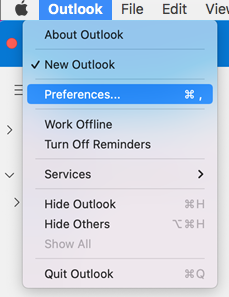 předvolby Outlook pro Mac