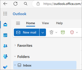 Snímek obrazovky s Outlook na webu domovskou stránkou