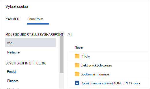 SharePointový seznam souborů