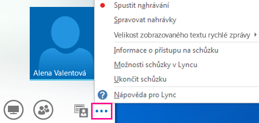 Snímek obrazovky s dalšími možnostmi schůzky Lyncu