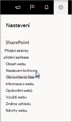 Nastavení s vybranou možností Nastavení knihovna