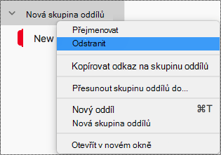 Odstranění skupiny oddílů ve OneNotu pro Mac