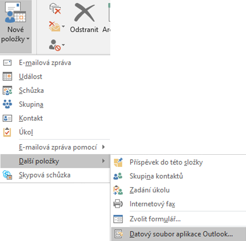 Vytvoření nového datového souboru Outlook