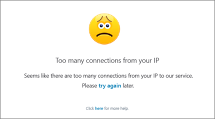 Chybová zpráva: příliš mnoho připojení z jedné IP adresy