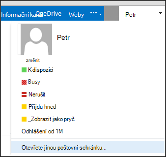 Nabídka otevření jiné poštovní schránky v Outlook Web Appu
