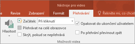 Zobrazí možnost Opakovat do ukončení uživatelem v Nástrojích videa PowerPointu.