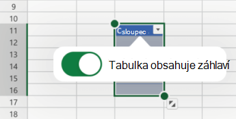 Tabulka má v Excelu pro iOS vybranou možnost záhlaví.