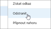 Položka nabídky Odstranit v nabídce elipsy