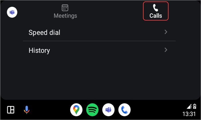 Snímek obrazovky s možnostmi volání pomocí Android Auto