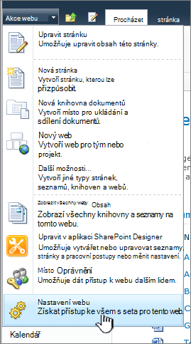 Nastavení webu v nabídce akcí webu