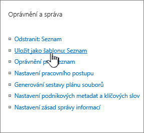 Oddíl Správa oprávnění v nabídce nastavení