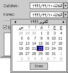 Gregoriánský kalendář s rozložením zleva doprava