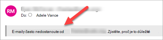 Bezpečnostní značka u e-mailové zprávy označující, že od daného odesílatele často nedostáváte e-maily.