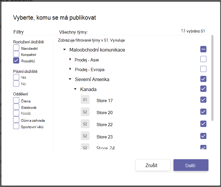 Dialogové okno pro výběr, kdo obdrží publikovaný seznam úkolů