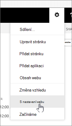 Možnost Nastavení webu pod tlačítkem Nastavení