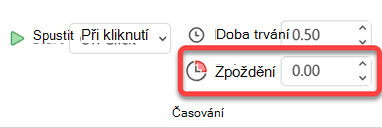 Možnost Zpoždění pro animační efekty