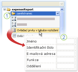 Přidávání ovládacích prvků pomocí příkazu Ovládací prvky v tabulce rozložení