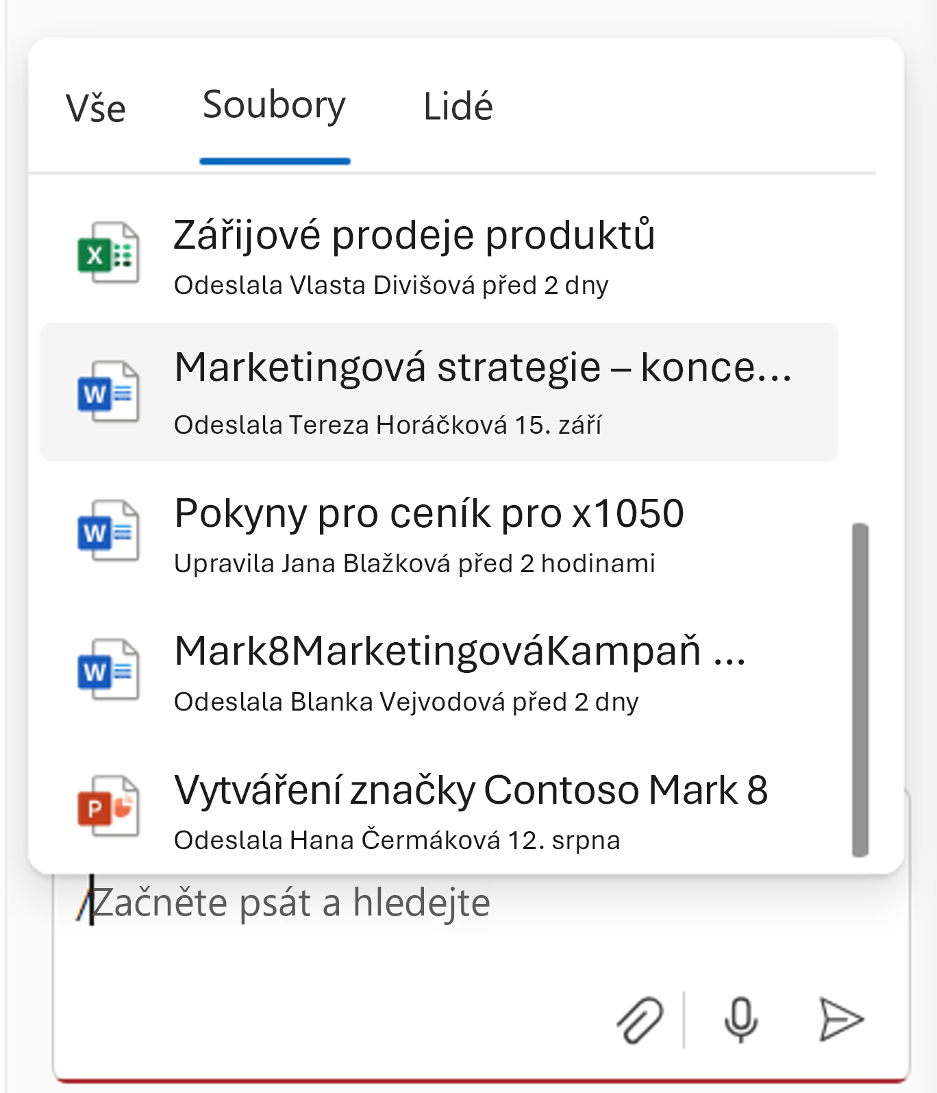 Snímek obrazovky s výběrem souborů pomocí nástroje pro výběr souborů během chatu Copilot