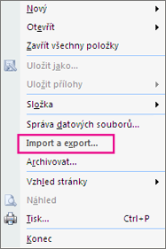 Zvolte Import a export.