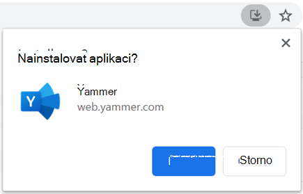 Snímek obrazovky s dialogem instalace aplikace PWA Yammer v Chromium prohlížečích