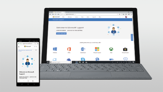 Webová stránka otevřená na zařízení s Androidem a na zařízení Surface Pro