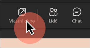 Snímek obrazovky s možností Automaticky otevírané okno na panelu nástrojů schůzky v Teams pro otevření sdíleného obsahu v samostatném okně (na ploše)