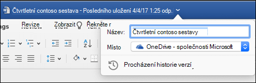 Dialogové okno operace se soubory se spustí kliknutím na záhlaví Word dokumentu.