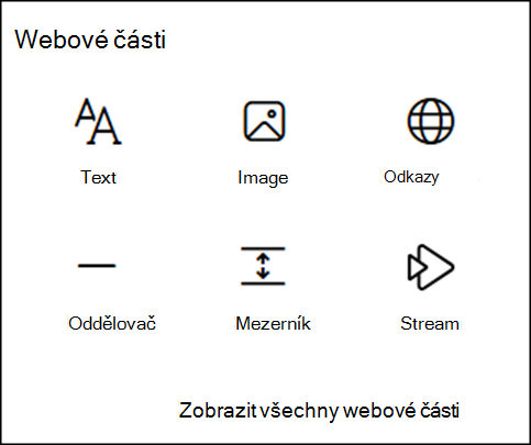 Webové části v sadě nástrojů