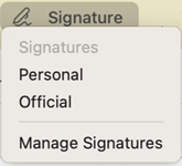 Outlook pro Mac možnost Podpis ve zprávě