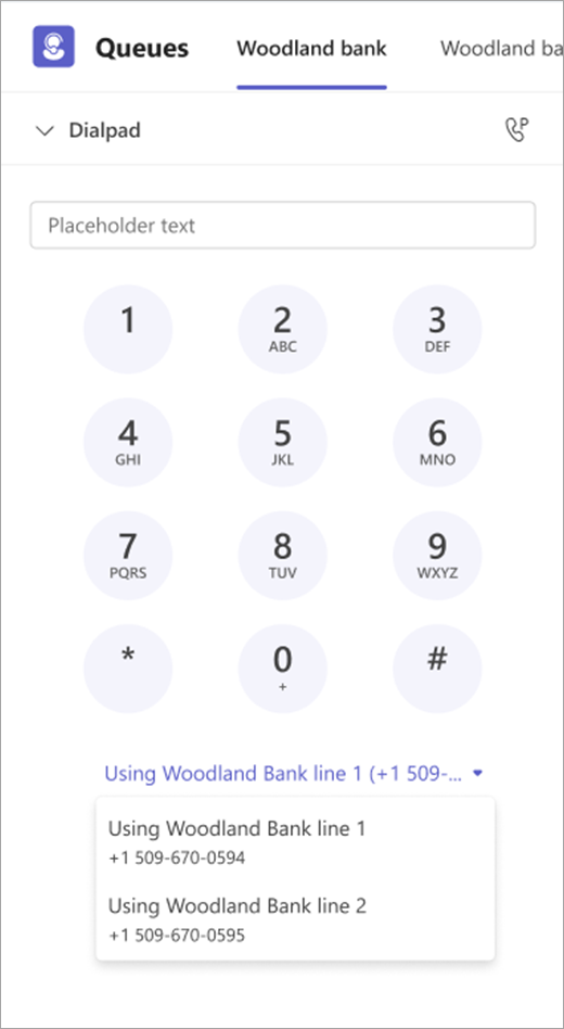 Snímek obrazovky zobrazující číselník s možnostmi odchozího volání