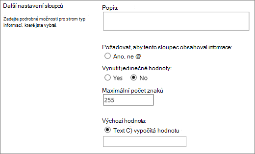 Volby pro sloupec s jedním řádkem textu