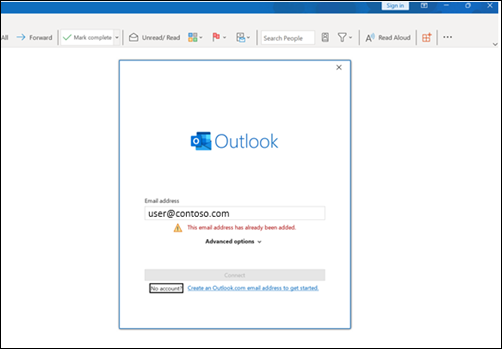 Chyba místního přihlášení k Outlooku