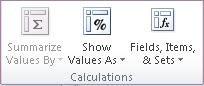 PivotTable Tools: The Calculations group on the Options tab