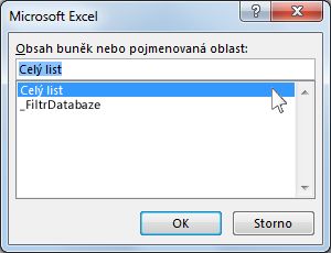 Dialogové okno Microsoft Excelu ve Wordu