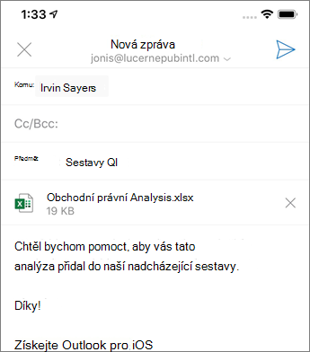 Vytvoření nového e-mailu v Outlooku Mobile